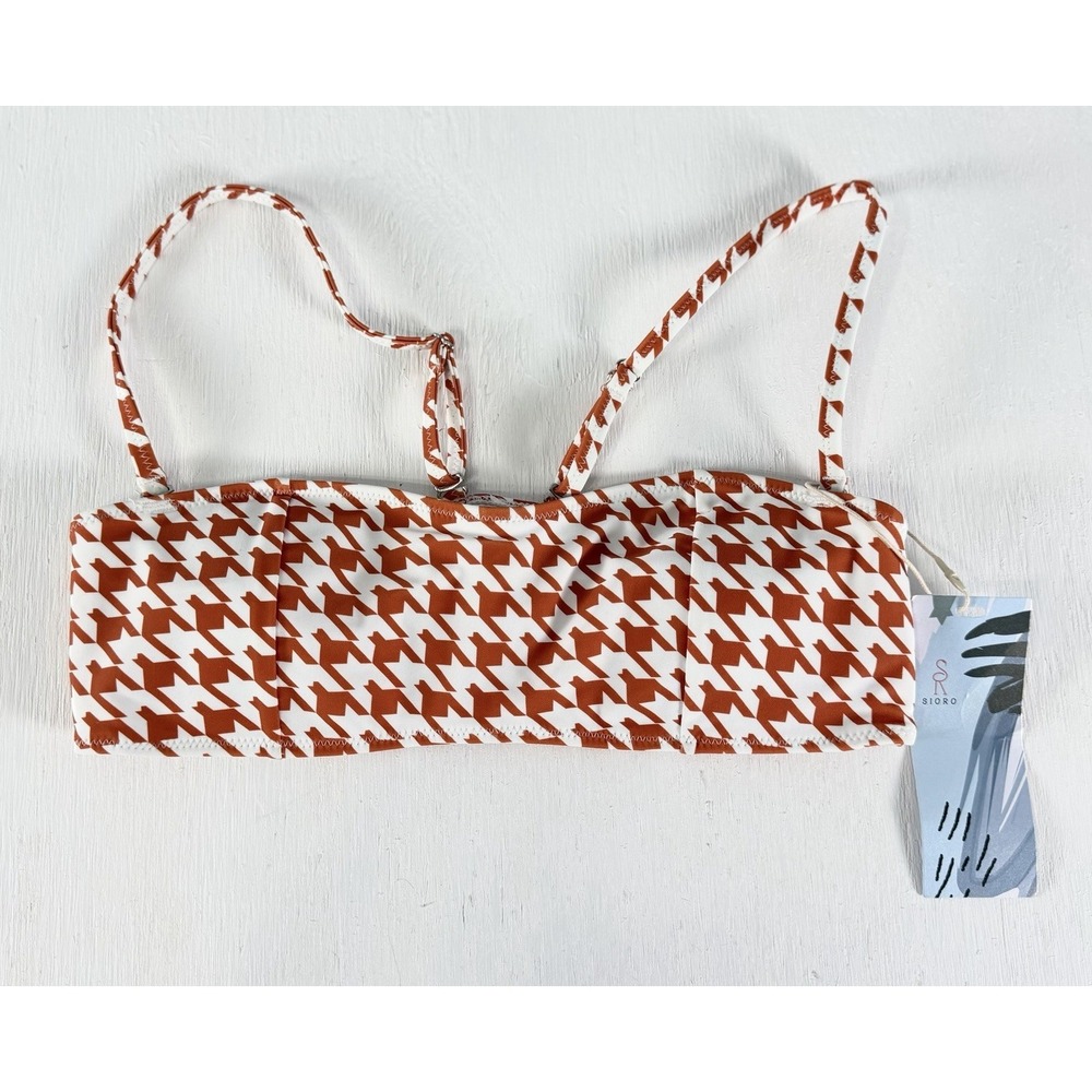 New sioro Bikini swim top American houndstooth Orange White Size M